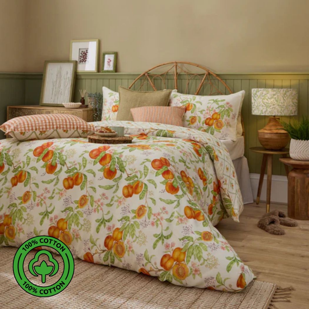 Peach Harvest Printed Duvet Cover Set in Orange