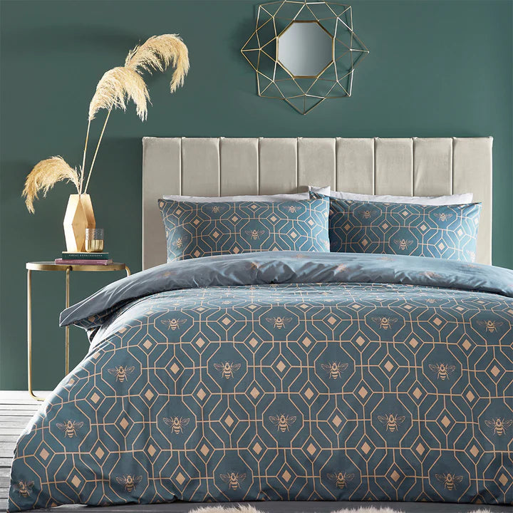 Bee Design Geometric French Blue Duvet Cover Set