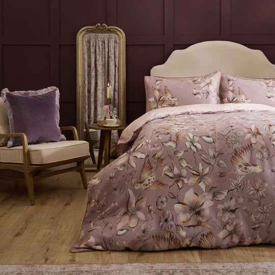 Floella Printed Duvet Cover Set in Purple