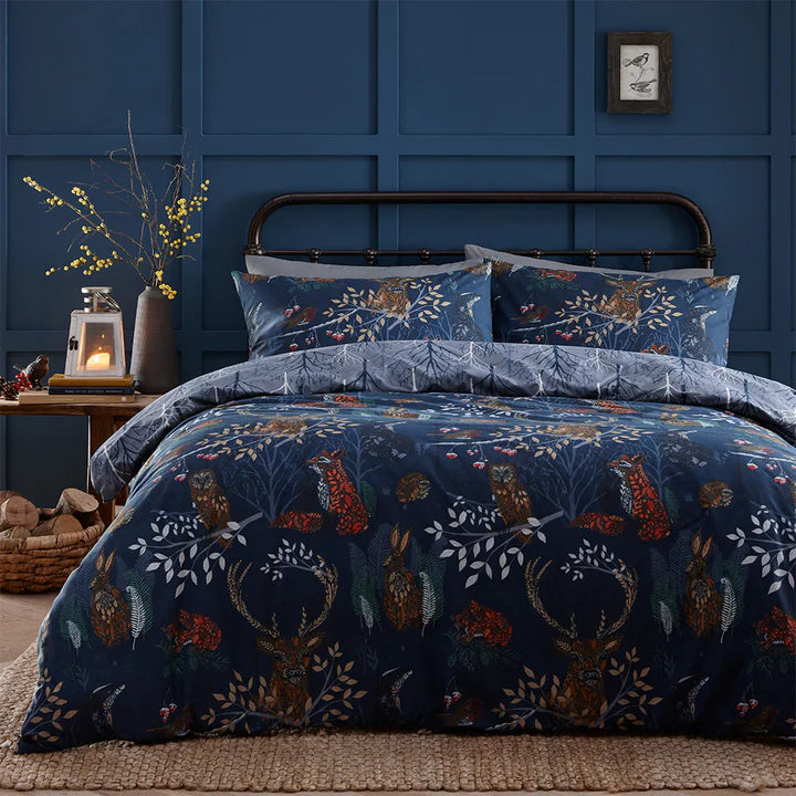 Forest Fauna Blue Woodland Duvet Cover Set