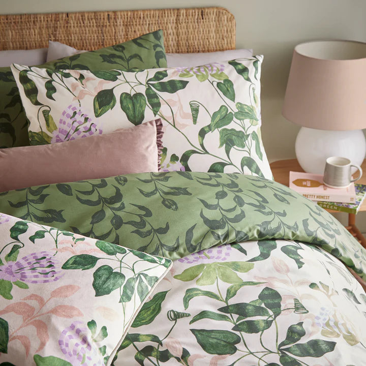 Passiflora Botanical Duvet Cover Set Peach/Wine Green