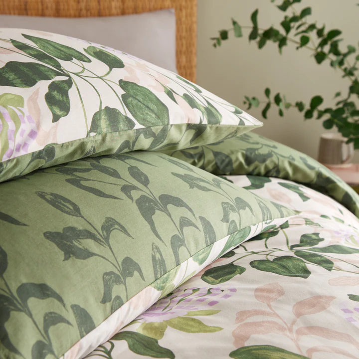 Passiflora Botanical Duvet Cover Set Peach/Wine Green