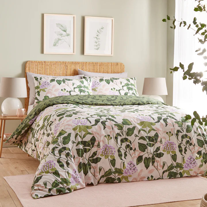 Passiflora Botanical Duvet Cover Set Peach/Wine Green