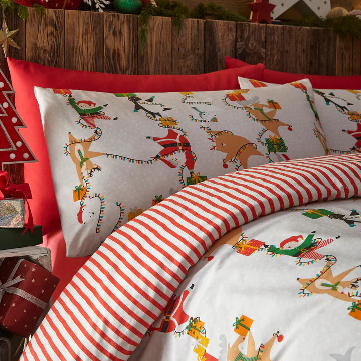 Santas Workshop Christmas Duvet Cover Set White