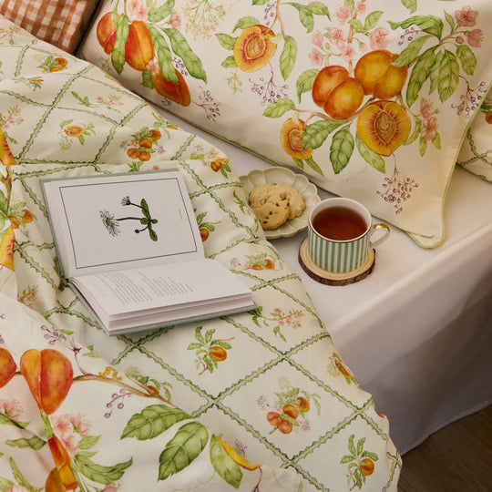 Peach Harvest Printed Duvet Cover Set in Orange