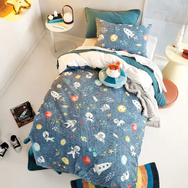 Space Race Kids 100% Cotton Duvet Cover Set - Single