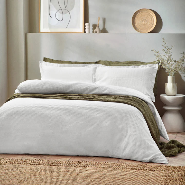 Waffle Textured 100% Cotton Duvet Cover Set