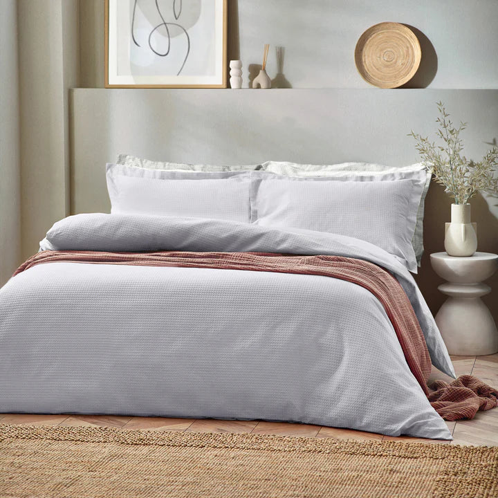 Waffle Textured 100% Cotton Duvet Cover Set